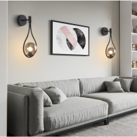 Teardrop Modern Black Wall Lights, Opal  White Globe Glass Shade