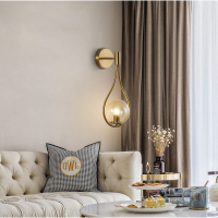 Teardrop Modern Gold Wall Lights, Opal Amber Globe Glass Shade