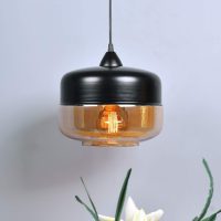Europe Modern Loft Hanging Black Amber Color Glass Pendant Lamp Fixtures E27