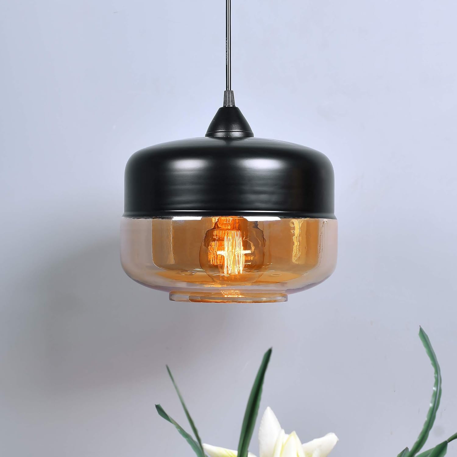 Europe Modern Loft Hanging Black Amber Color Glass Pendant Lamp Fixtures E27