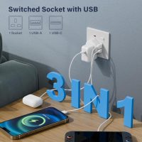 Ultra Thin VIP White Single Socket USB & TYPE C Ports
