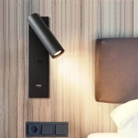 LED Wall Mounted Home Decor Lamps with USB Charging Port (Color : Black)