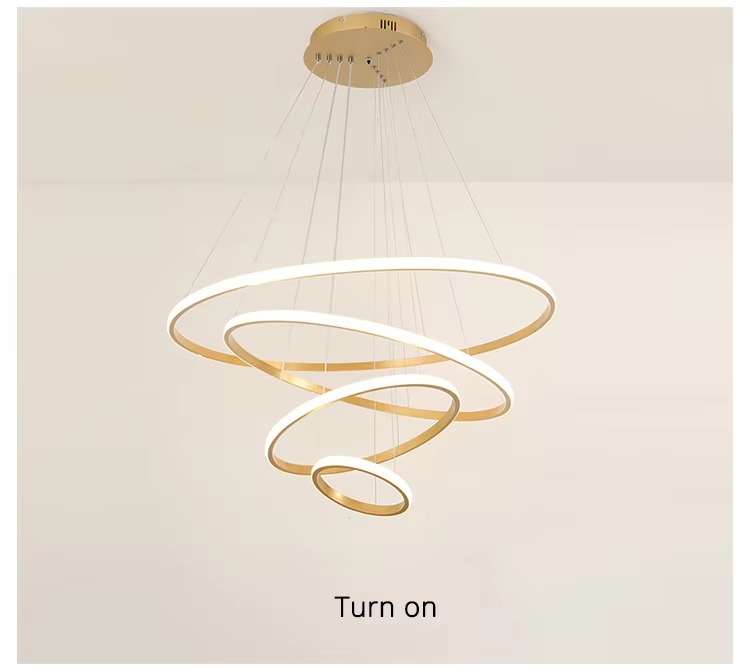 Gold 4-Ring Round Height Adjustable Dining Room Dining Table Office Kitchen Hotel Hanging LED lamp - Image 3