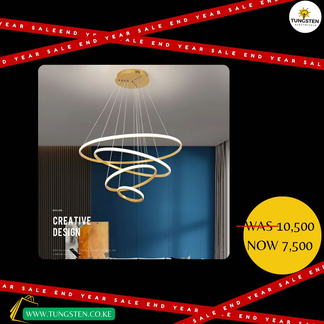 Gold 4-Ring Round Height Adjustable Dining Room Dining Table Office Kitchen Hotel Hanging LED lamp