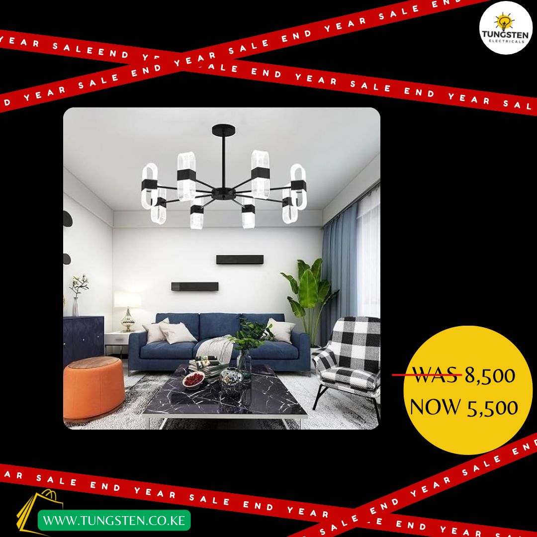 8 Black Head Mesh Metal Sputnik Chandelier Classic Acrylic Pendant Light for Hotels Hallway Shops Cafe Bar Flush Mount Hanging Light