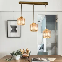 Creative 3 Lights Crystal Chandeliers 33.4" Kitchen Island Ceiling Hanging Light Metal Pendant Light Fixtures for Dining Room, Coffee Bar