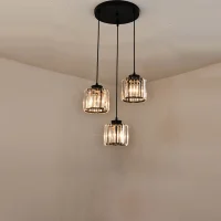 Crystal Hanging Light Height Adjustable Black Pendant Lamp Living Dining Room Chandelier Retro Decoration Lighting