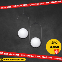 2pc Black Pendant Light with Milky Glass Fitting