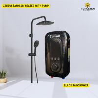 Black Cesium Tankless Instant Hot Shower with Pump + Black Rainshower