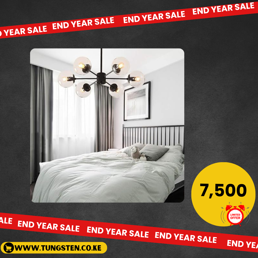 Glass Globe Chandelier,E27 Modern Industrial Vintage Light Fixture for Living Room Restaurant Bedroom Ceiling Light Black 6 Light