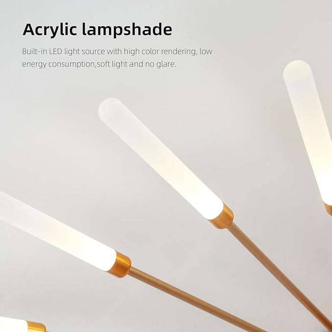 Modern Flush Mount Metal Acrylic Sputnik Firework Petal LED Lighting Fixture (Matte Gold, 28 Lights) - Image 4