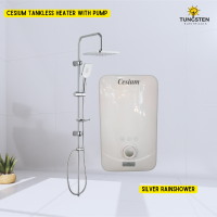 White Cesium Tankless Instant Hot Shower with Pump + Rainshower