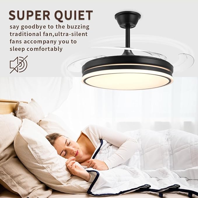 Retractable Chandelier Ceiling Fan 6 Speed Black Fandelier Ceiling Fan Light - Image 2