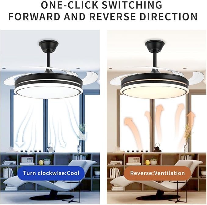 Retractable Chandelier Ceiling Fan 6 Speed Black Fandelier Ceiling Fan Light - Image 4