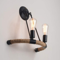 Industry Hemp Rope Wall Lamp Double Head Retro Wall Hanging Lighting