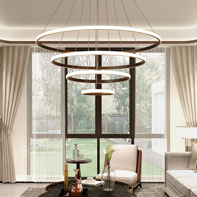 Black 4-Ring Round Height Adjustable Dining Room Dining Table Office Kitchen Hotel Hanging LED lamp - Image 2