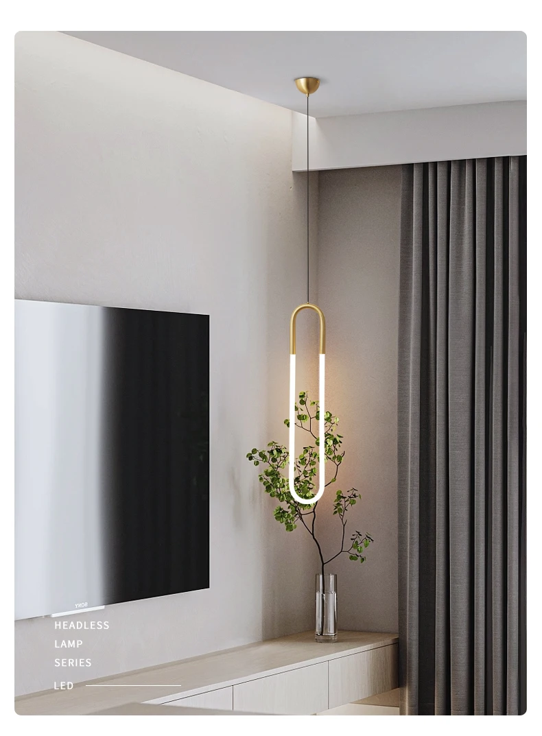 Geometric oval bedroom bedside acrylic chandelier golden living room backdrop study LED pendant light