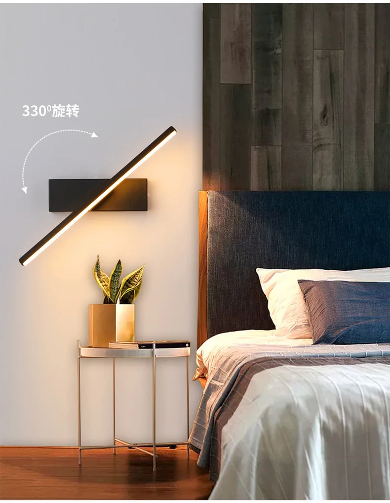 Bedroom bedside wall lamp rotatable adjustable angle indoor LED lighting aluminum simple strip wall lamp