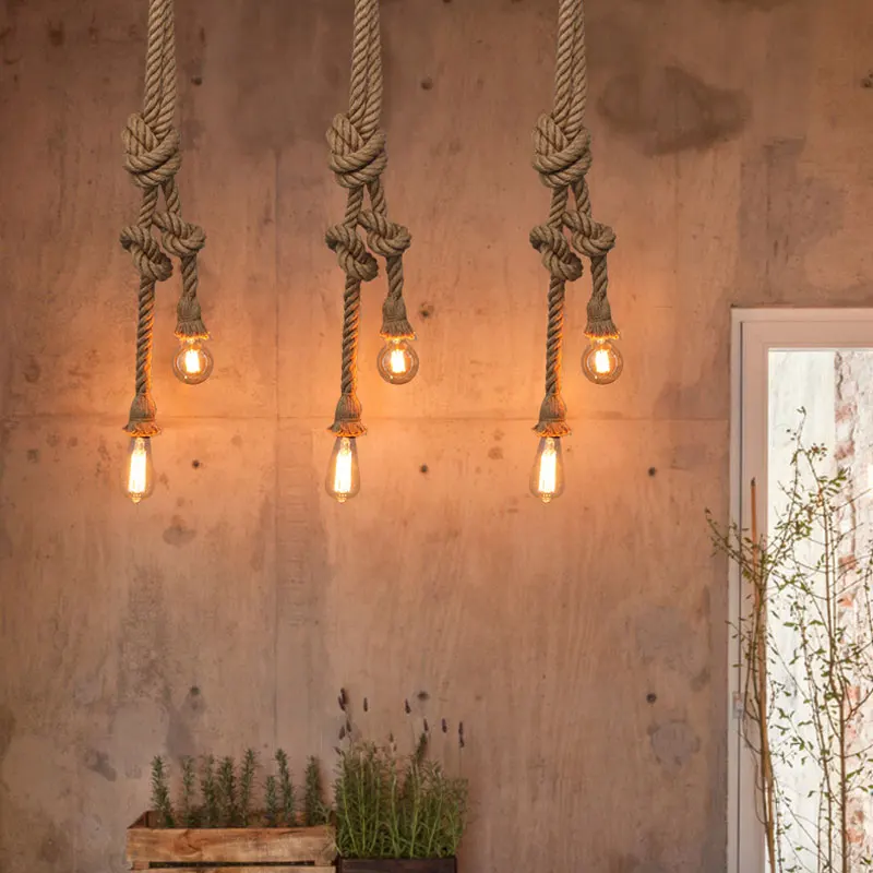 American retro cafe bar single head chandelier personalized bar dining room twine DIY pendant light