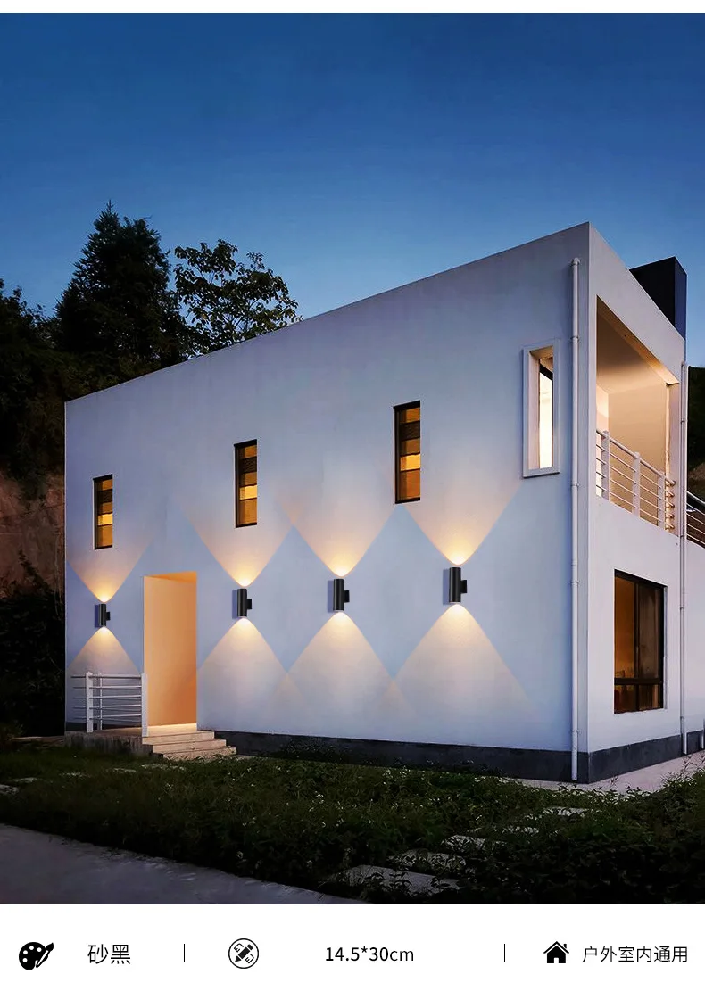 Customized Outdoor Wall Lamp LED Wall Light Aluminium Modern IP65 Waterproof Exterior Porch Corridor Sconce up and Down Black 90
