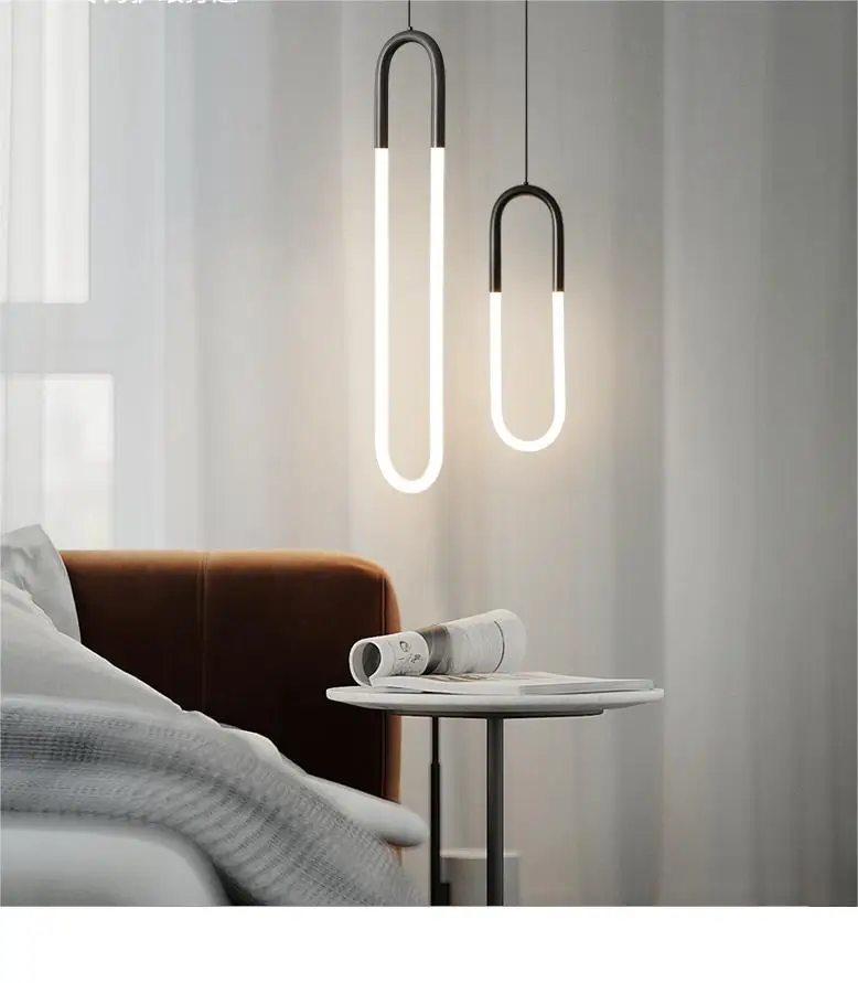 Geometric oval bedroom bedside acrylic chandelier golden living room backdrop study LED pendant light