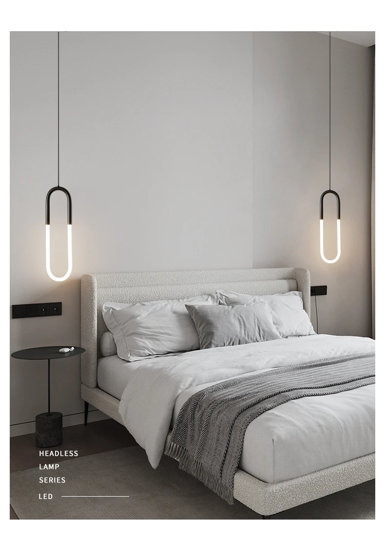 Geometric oval bedroom bedside acrylic chandelier golden living room backdrop study LED pendant light