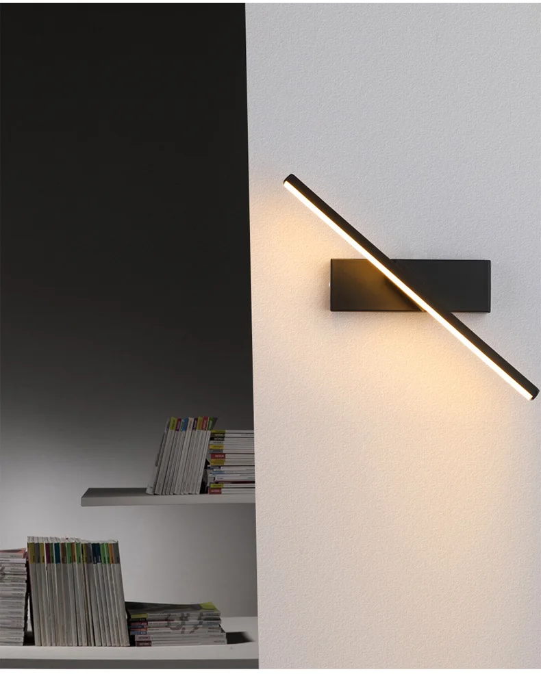 Bedroom bedside wall lamp rotatable adjustable angle indoor LED lighting aluminum simple strip wall lamp