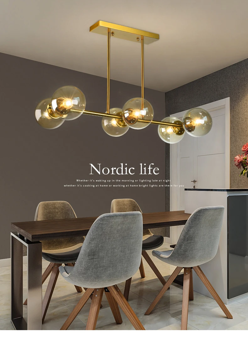 Restaurant chandelier molecular lamps modern minimalist light luxury glass magic beans creative long Nordic table lamp