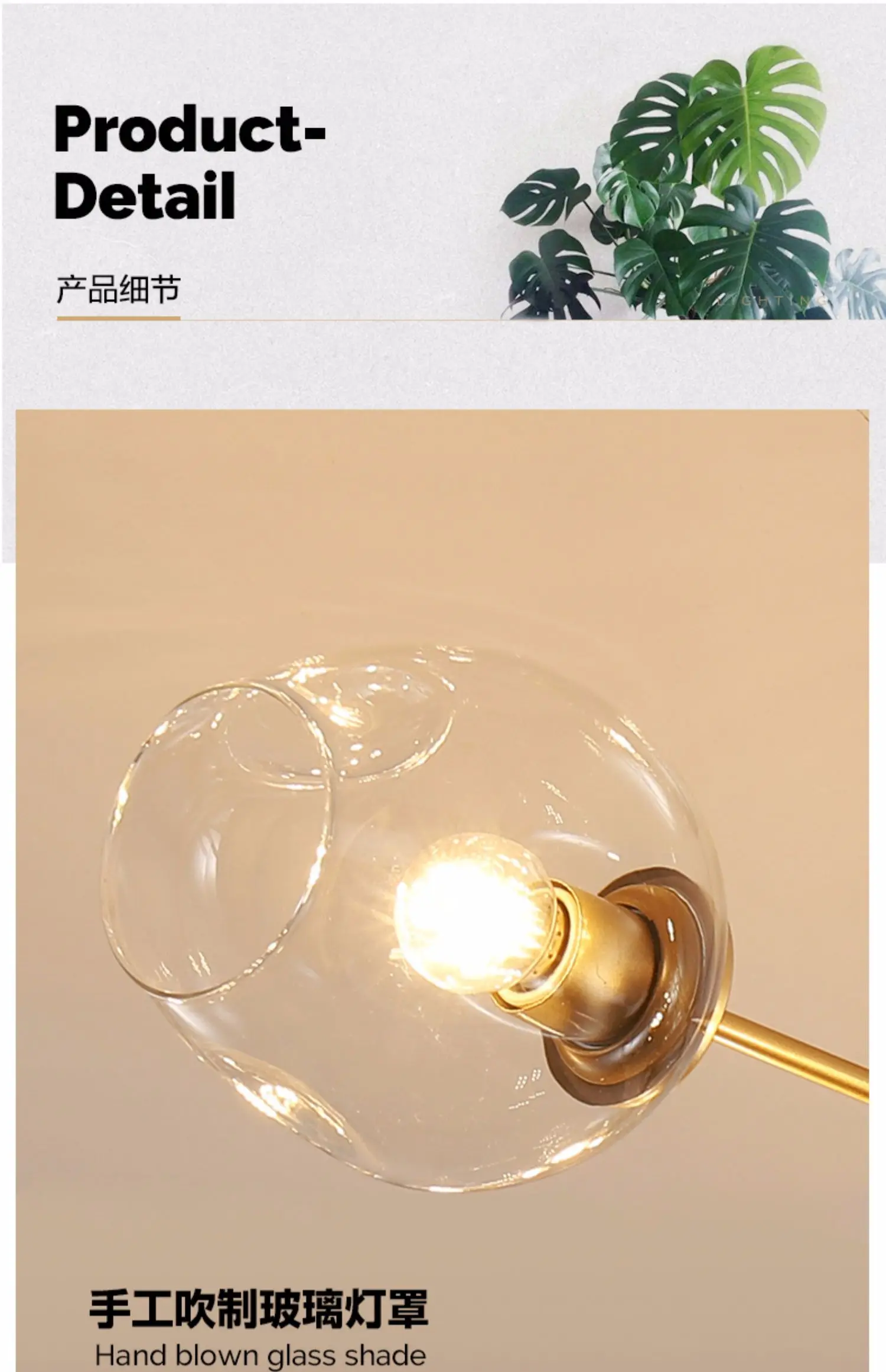 New multi-headed living room pendant light simple modern bedroom study E27 glass chandelier