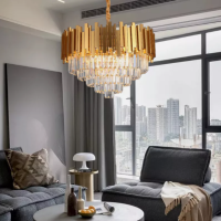 600mm Crystal Gold Rod LED Chandelier 4-Tier