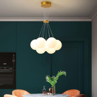 Milky White Ball Chandeliers Glass LED Pendant Lamp Dining Room Living Room Decoration