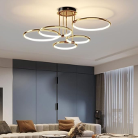 Modern Semi-Flush Gold Ceiling Light, LED Ring Chandeliers