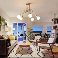 Curved 5 Bulb Gold Chandelier|Center Light