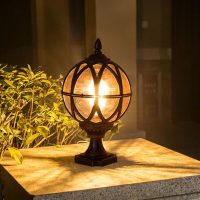 Garden Pedestal Lamp Gate Glass Lantern
