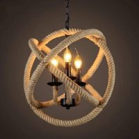 Vintage, Hemp Rope, 3 bulb Chandelier