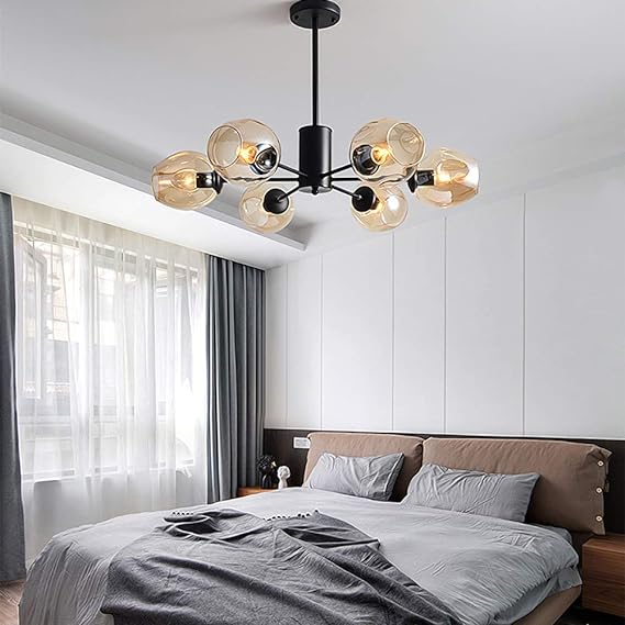 6bulb Simple black modern E27 glass chandelier