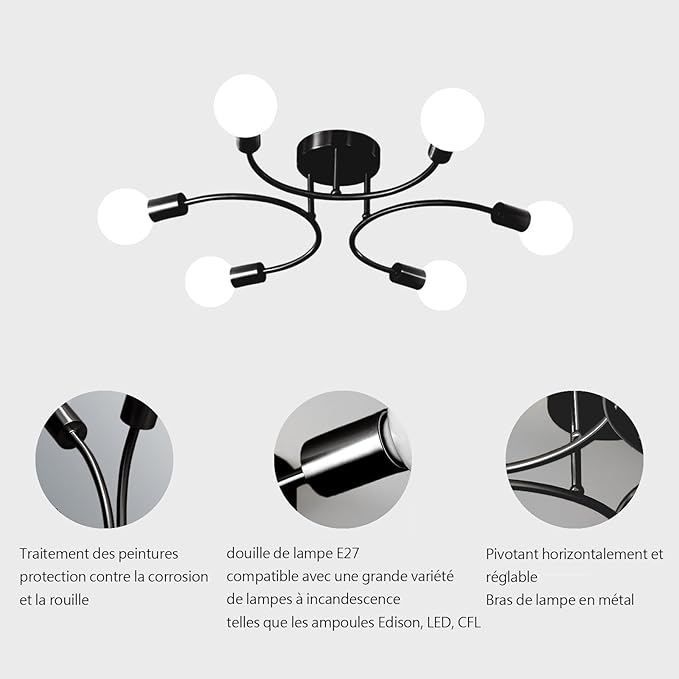 6bulb Flush Mounted Sputnik Black Chandelier|Low ceiling lights - Image 4