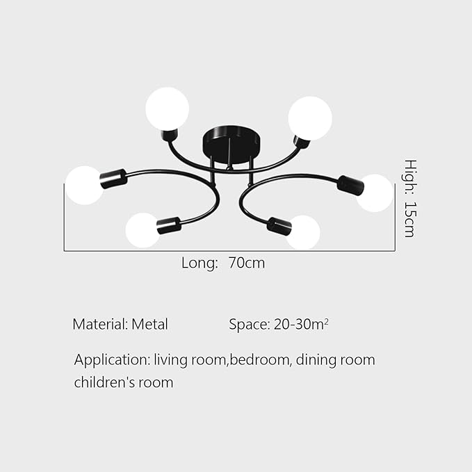 6bulb Flush Mounted Sputnik Black Chandelier|Low ceiling lights - Image 5
