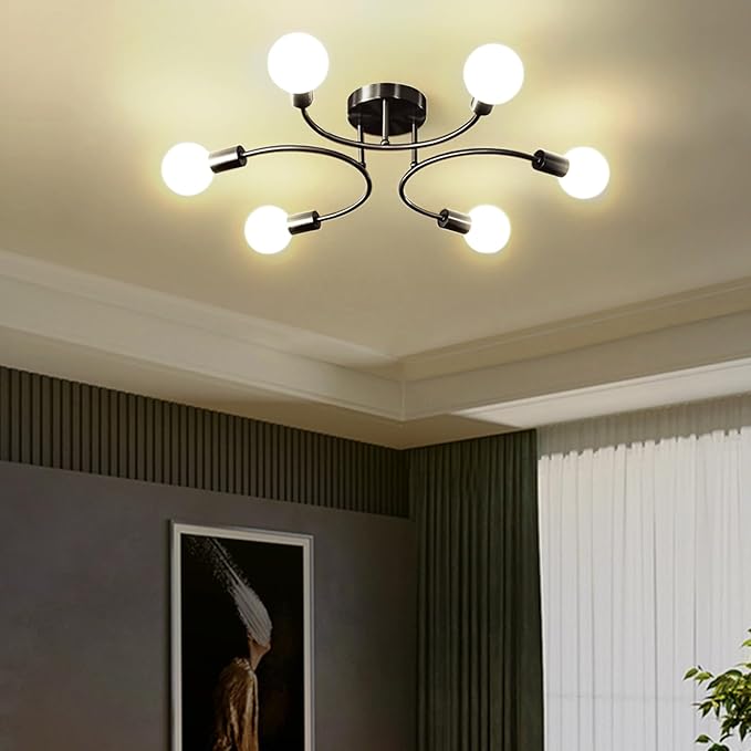 6bulb Flush Mounted Sputnik Black Chandelier|Low ceiling lights - Image 7