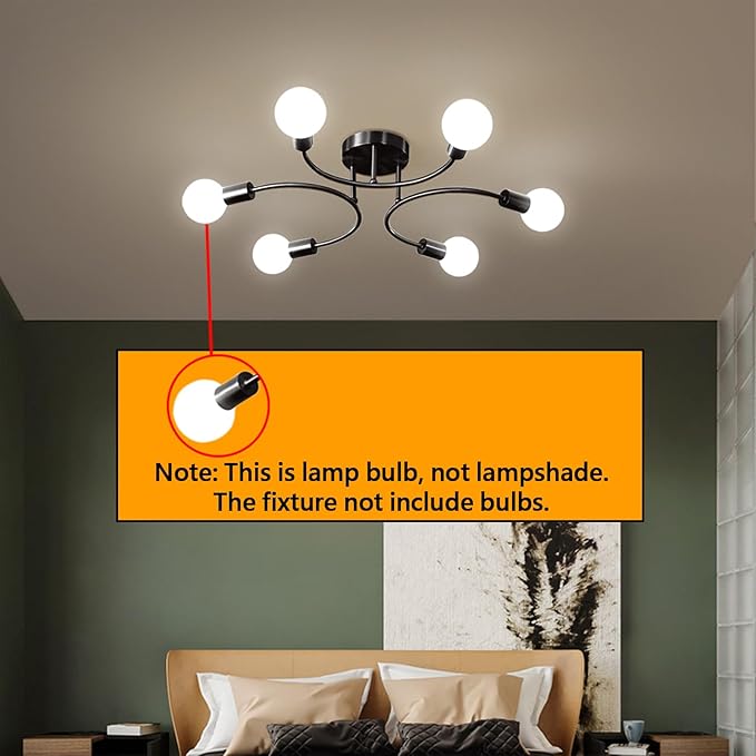 6bulb Flush Mounted Sputnik Black Chandelier|Low ceiling lights - Image 3