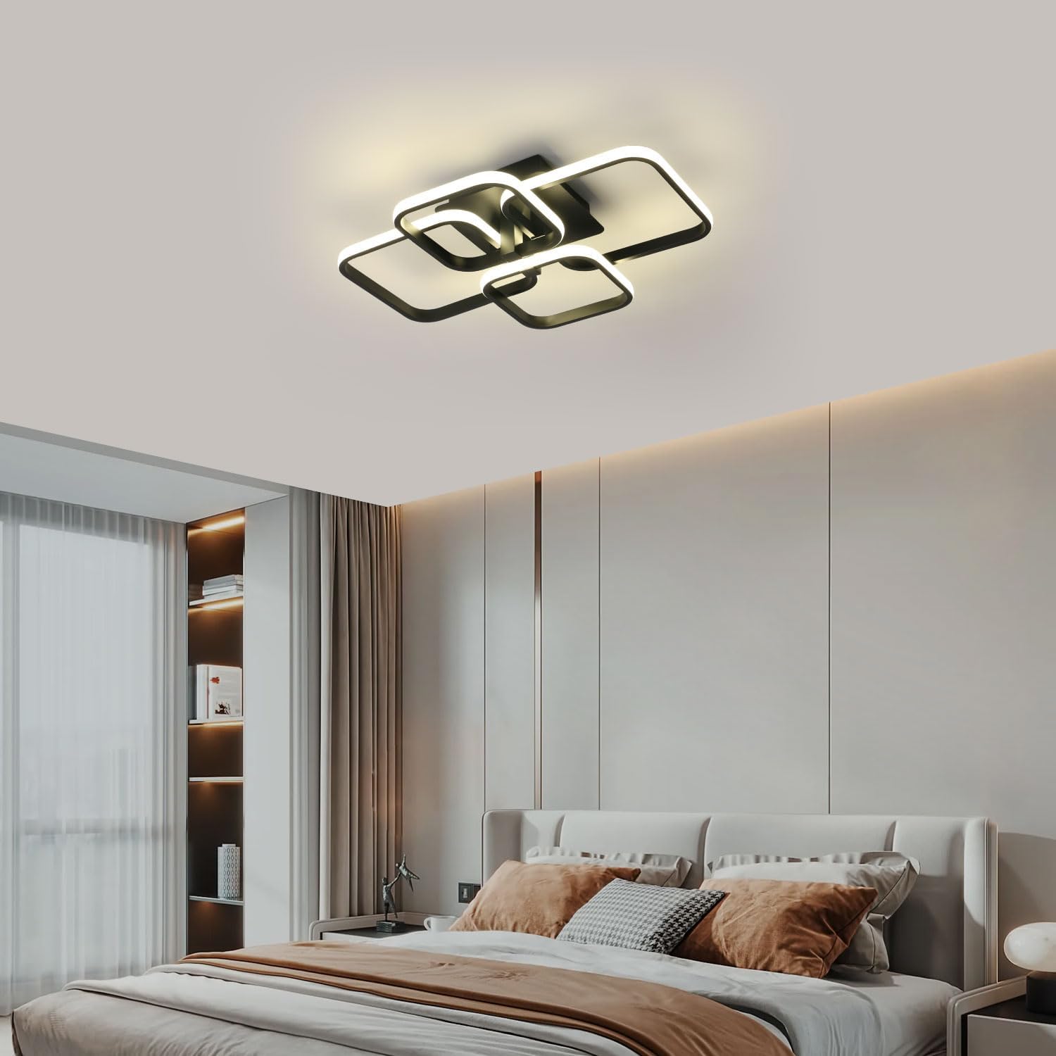 42W LED ceiling light, Modern 4000k modern ceiling light with 4 squares 3780 lm neutral light chandelier for living room, bedroom, corridor, office - Image 4