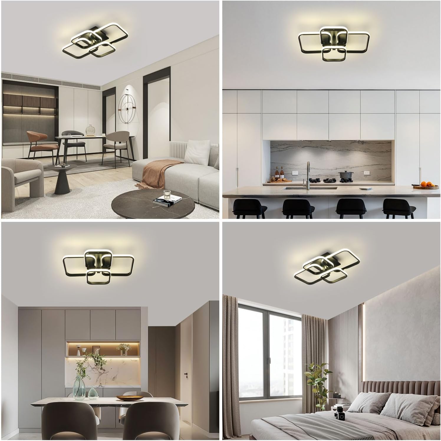 42W LED ceiling light, Modern 4000k modern ceiling light with 4 squares 3780 lm neutral light chandelier for living room, bedroom, corridor, office - Image 5