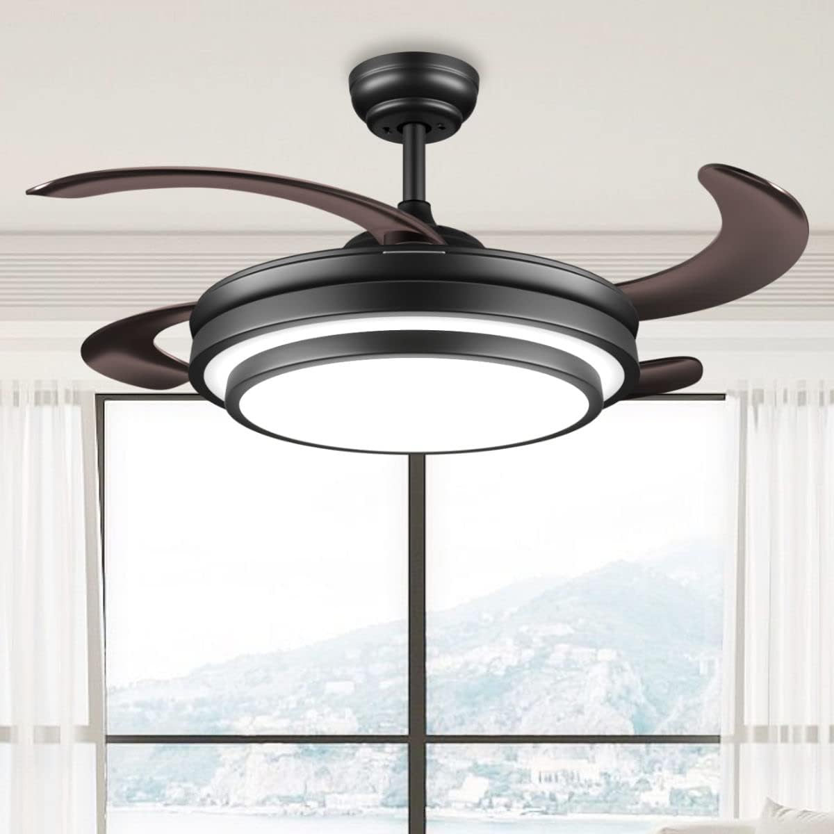 Retractable Chandelier Ceiling Fan 6 Speed Black Fandelier Ceiling Fan Light - Image 12