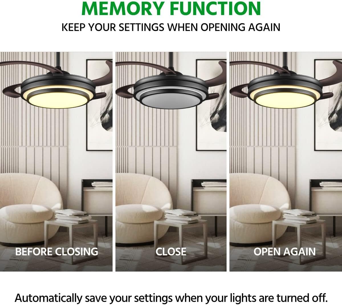Retractable Chandelier Ceiling Fan 6 Speed Black Fandelier Ceiling Fan Light - Image 11