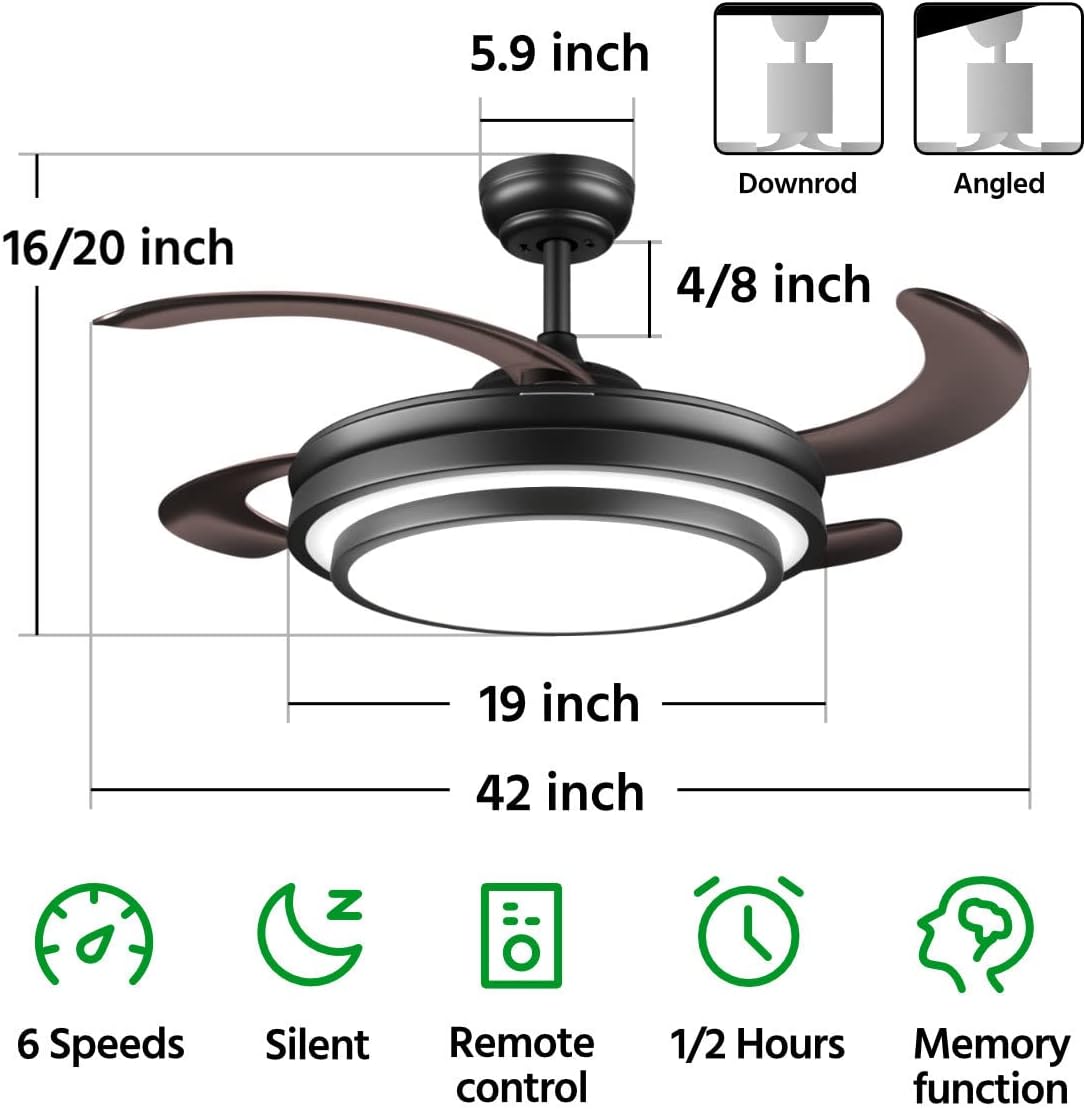 Retractable Chandelier Ceiling Fan 6 Speed Black Fandelier Ceiling Fan Light - Image 10