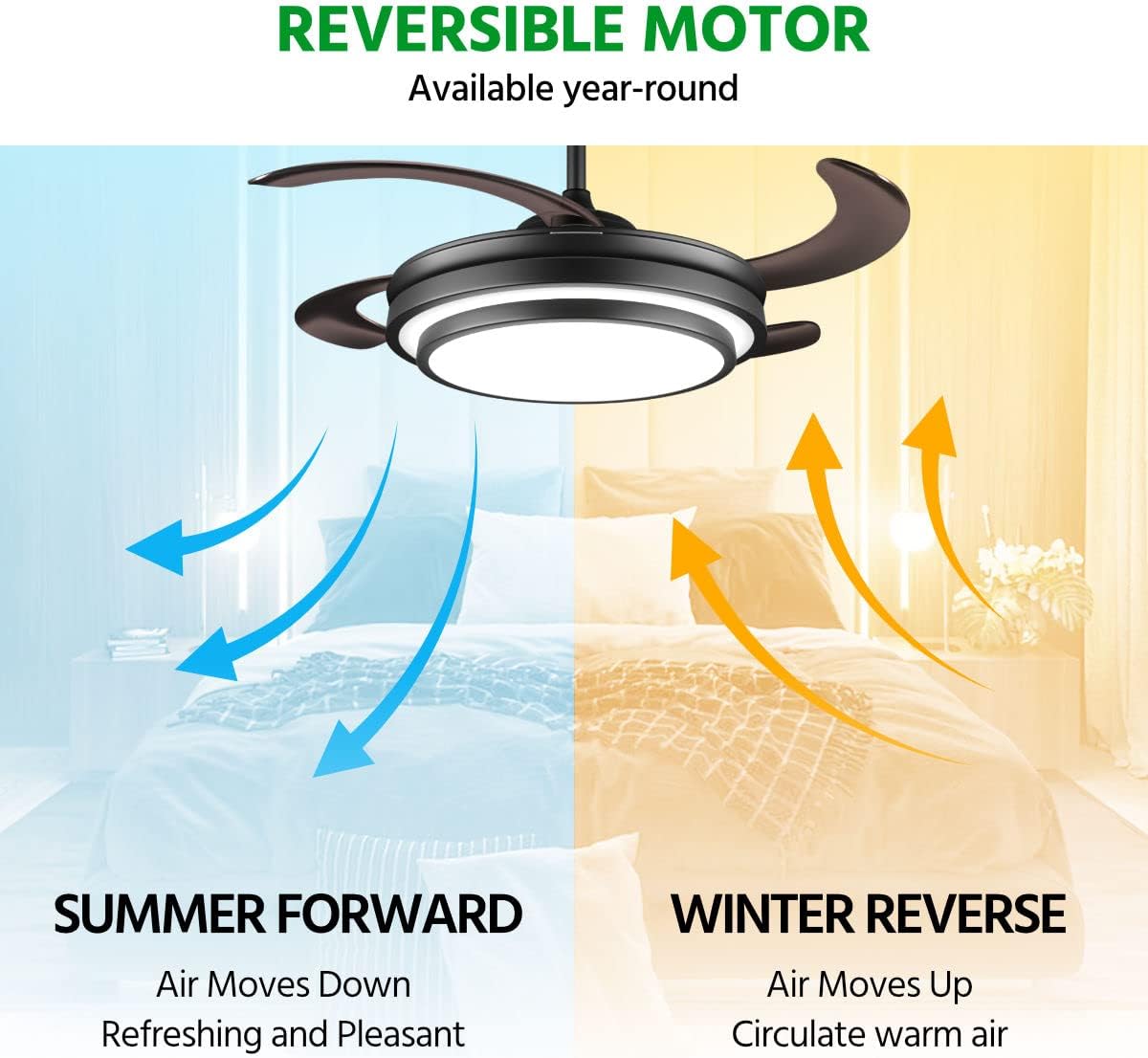 Retractable Chandelier Ceiling Fan 6 Speed Black Fandelier Ceiling Fan Light - Image 9