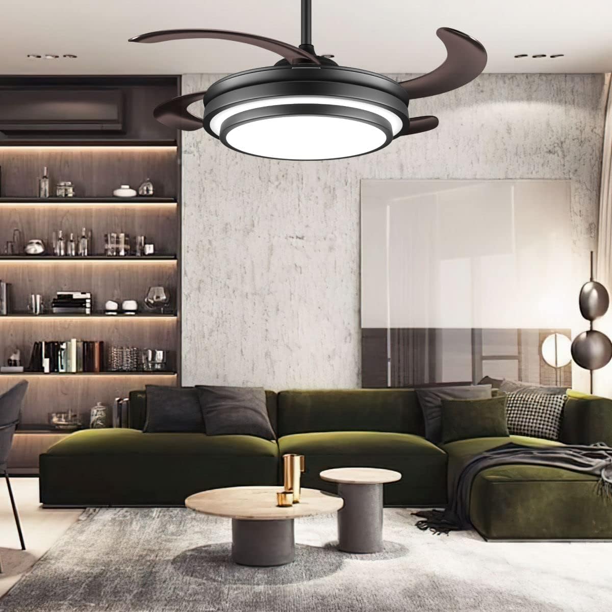 Retractable Chandelier Ceiling Fan 6 Speed Black Fandelier Ceiling Fan Light - Image 8