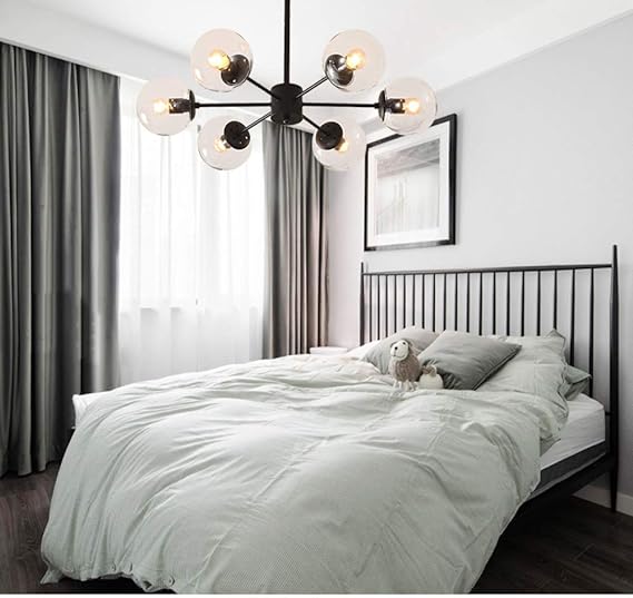 Glass Globe Chandelier,E27 Modern Industrial Vintage Light Fixture for Living Room Restaurant Bedroom Ceiling Light Black 6 Light - Image 2