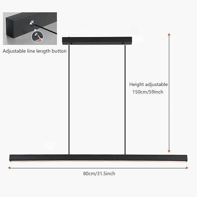 Linear LED Island Chandelier, Dining Room Hanging Lighting Fixtures, Kitchen Island Billiard Room Office Bar Hanging Light 100m,Black) - Image 4
