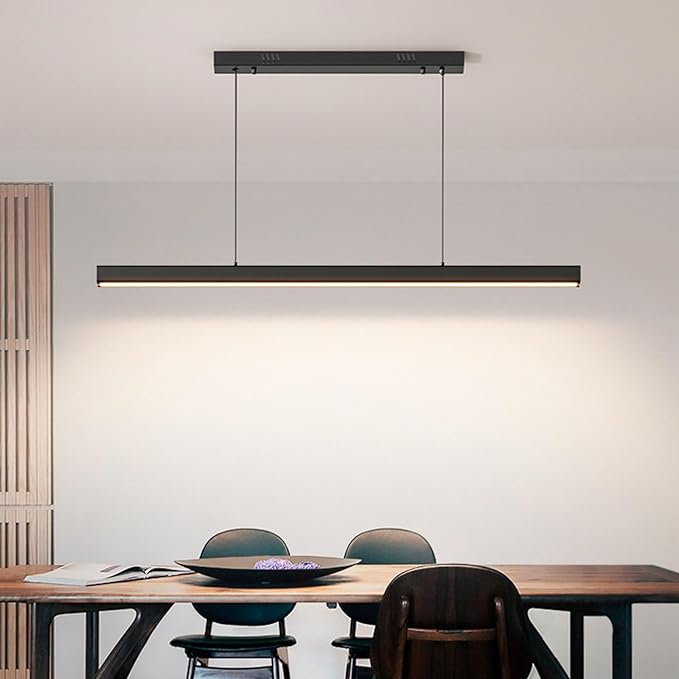 Linear LED Island Chandelier, Dining Room Hanging Lighting Fixtures, Kitchen Island Billiard Room Office Bar Hanging Light 100m,Black) - Image 5